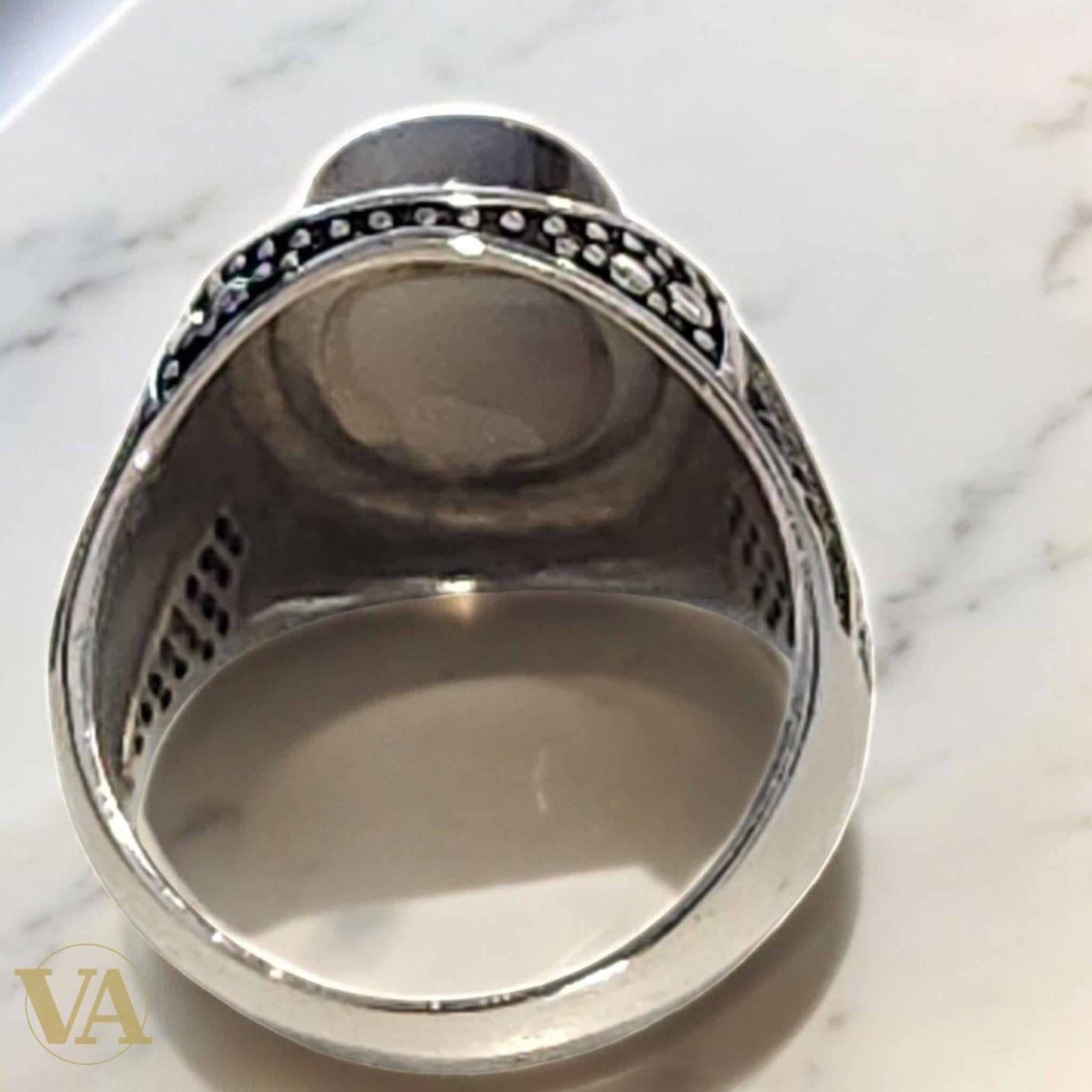 Bague homme argent 925 agate dendritique naturelle - Argent 925 - Vindicta