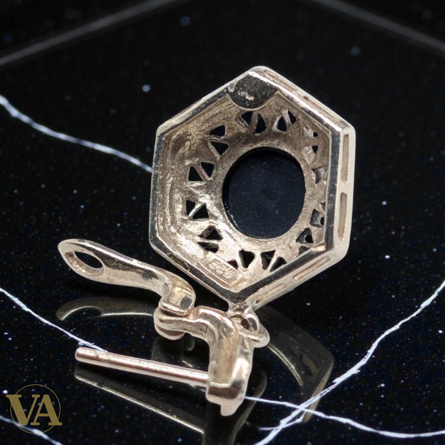 Boucles d'Oreilles Argent 925 Onyx et Marcassite Art Déco