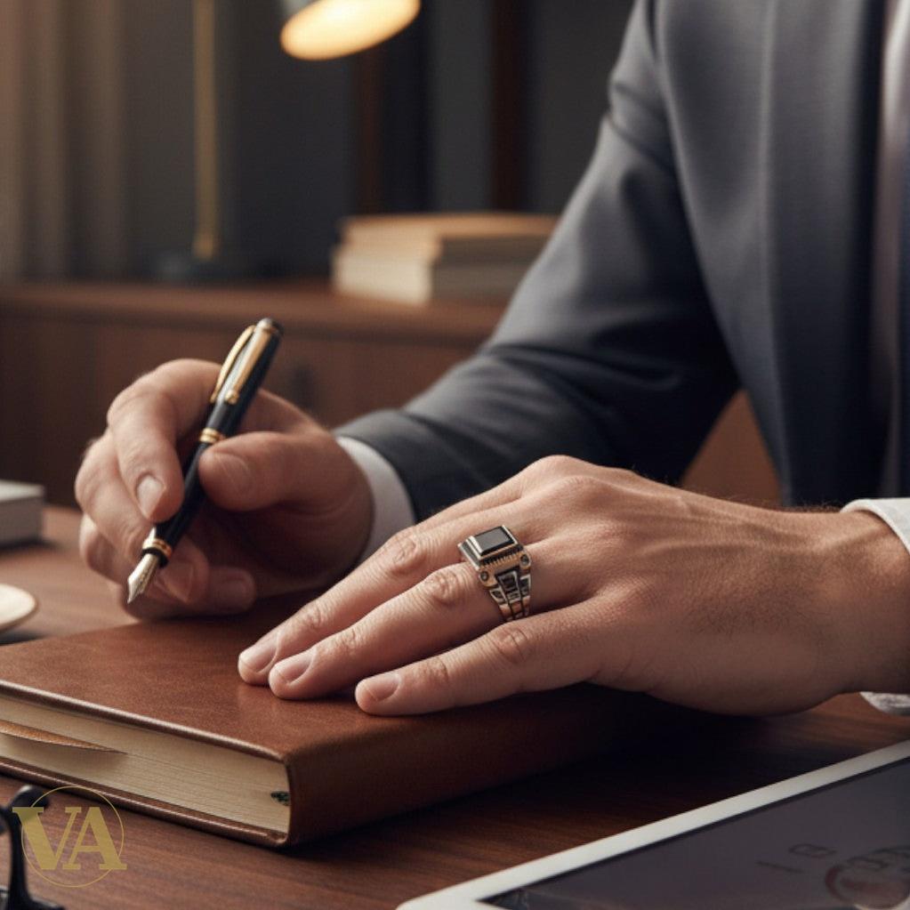 Bague Homme Argent 925 – Design Bicolore avec Onyx Noir