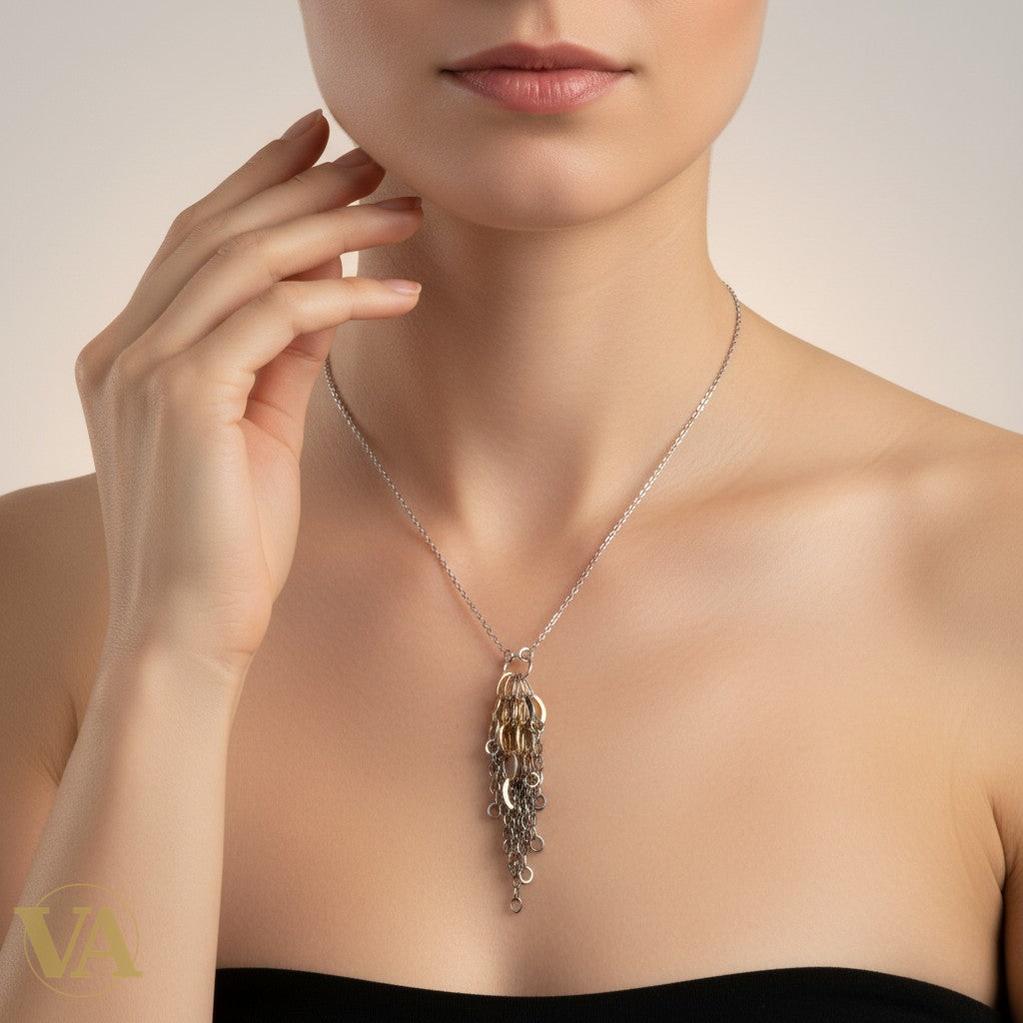 Collier Femme Argent 925 & Plaqué Or — Pendentif Cascade Maillons Bicolore | Bijoux Vindicta