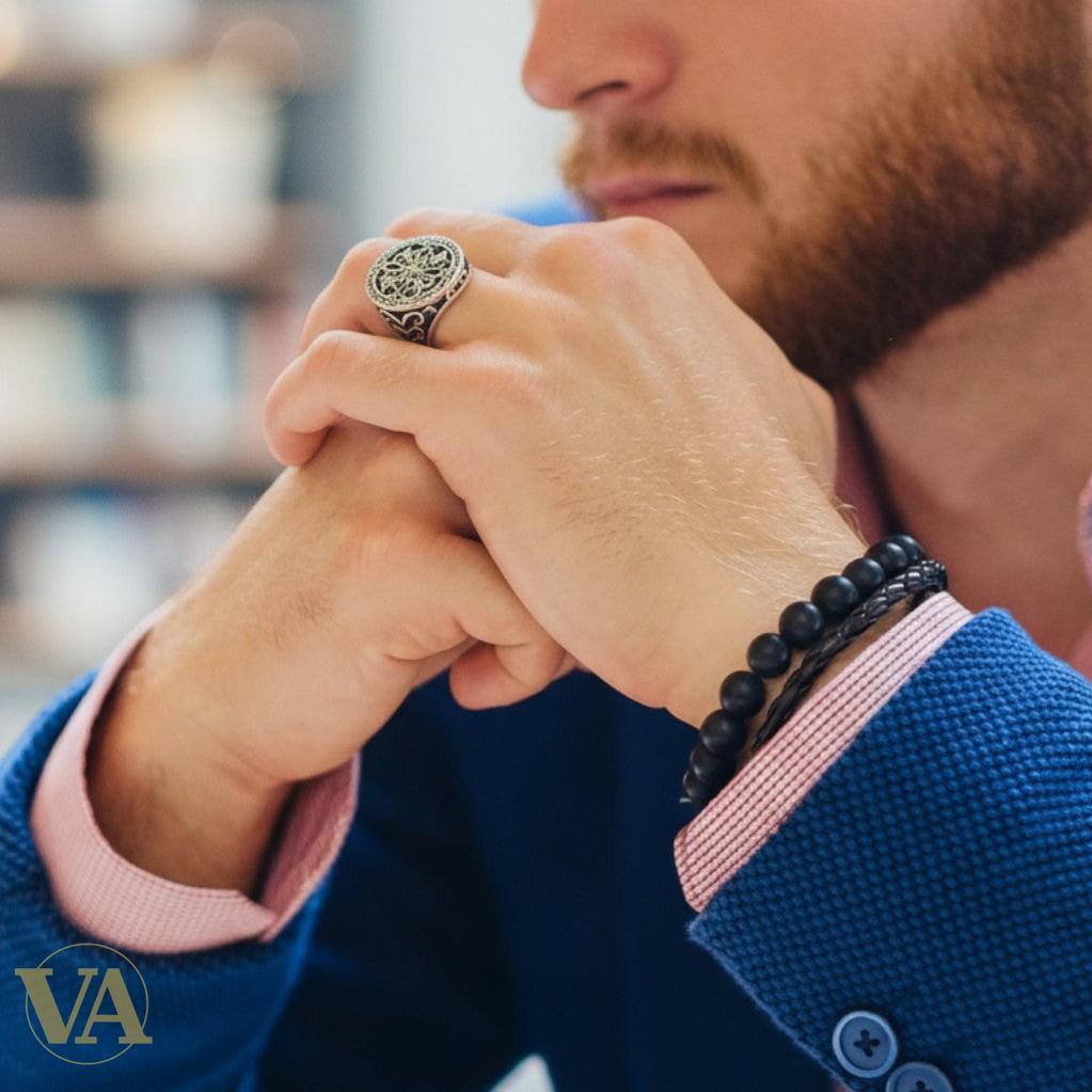 Bague homme argent 925 motif oriental ciselé