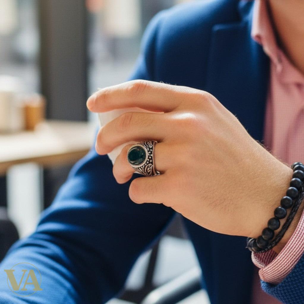 Chevalière Homme Argent 925 – Aventurine Verte Naturelle