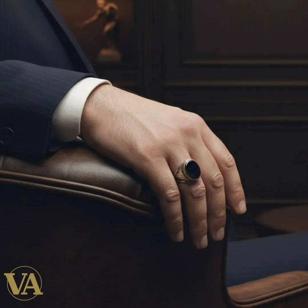 Bague homme – Argent 925 & Plaqué or rose – Onyx noir | Bijoux Vindicta