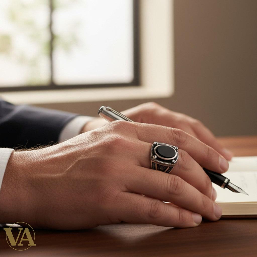 Bague Homme en Argent 925 & Onyx Noir – Design Viril
