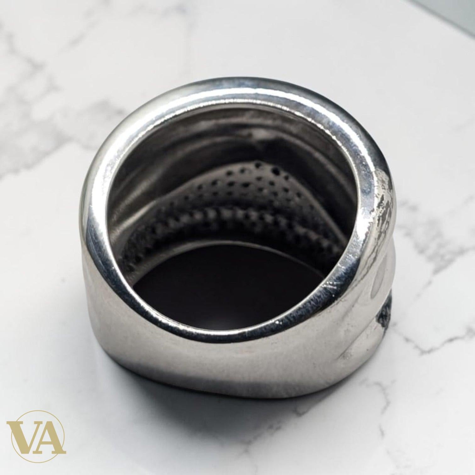 Bague Femme Argent 925 Bicolore Pavé Zirconium Noir Design Sculptural