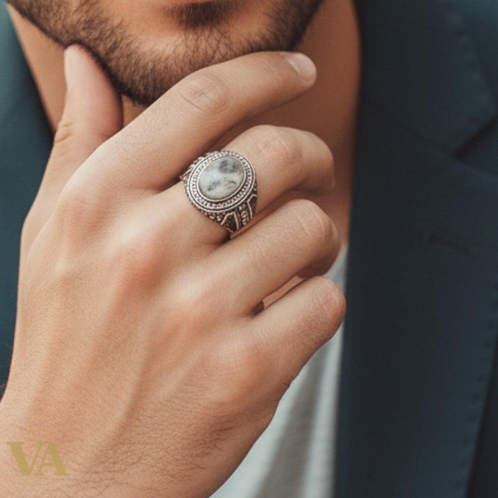 Bague homme argent 925 agate dendritique naturelle