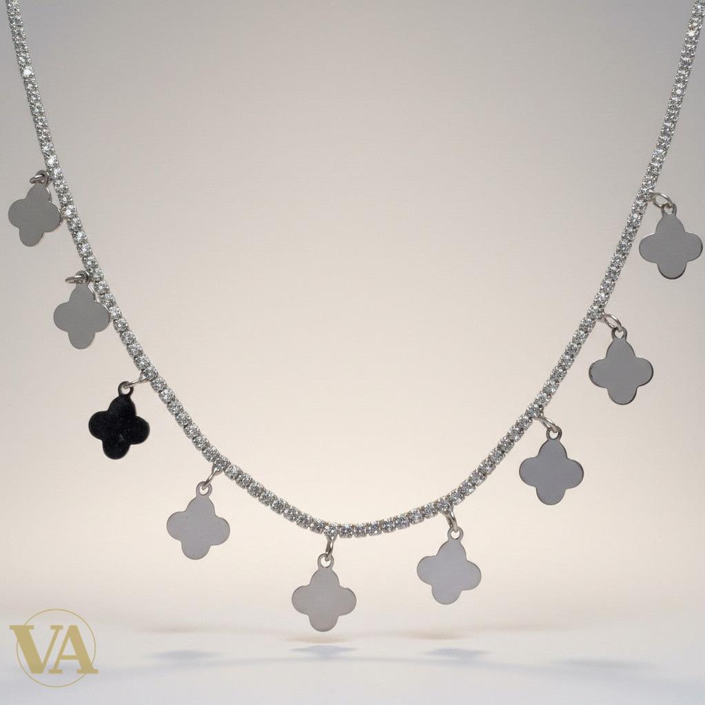 Collier Femme Argent 925 Chaîne Tennis Zircons – Breloques Trèfle Alhambra-Vindicta : Bijoux Argent 925 Massif, Luxe et Héritage
