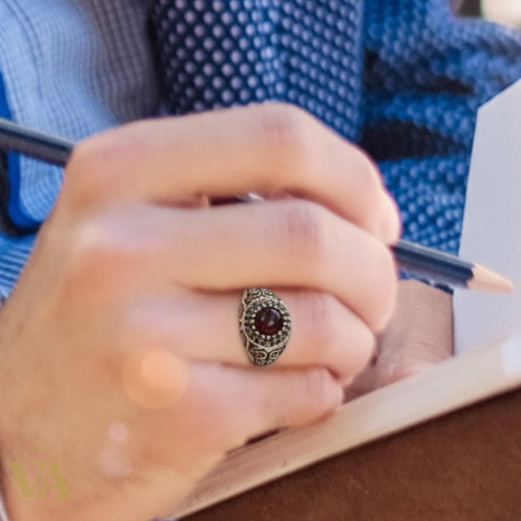 Bague Homme Argent 925 Cornaline – Style Ottoman & Élégance