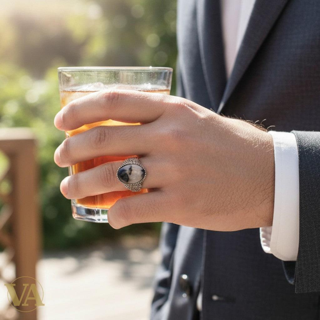 Bague Homme Argent 925 – Agate Dendritique Unique