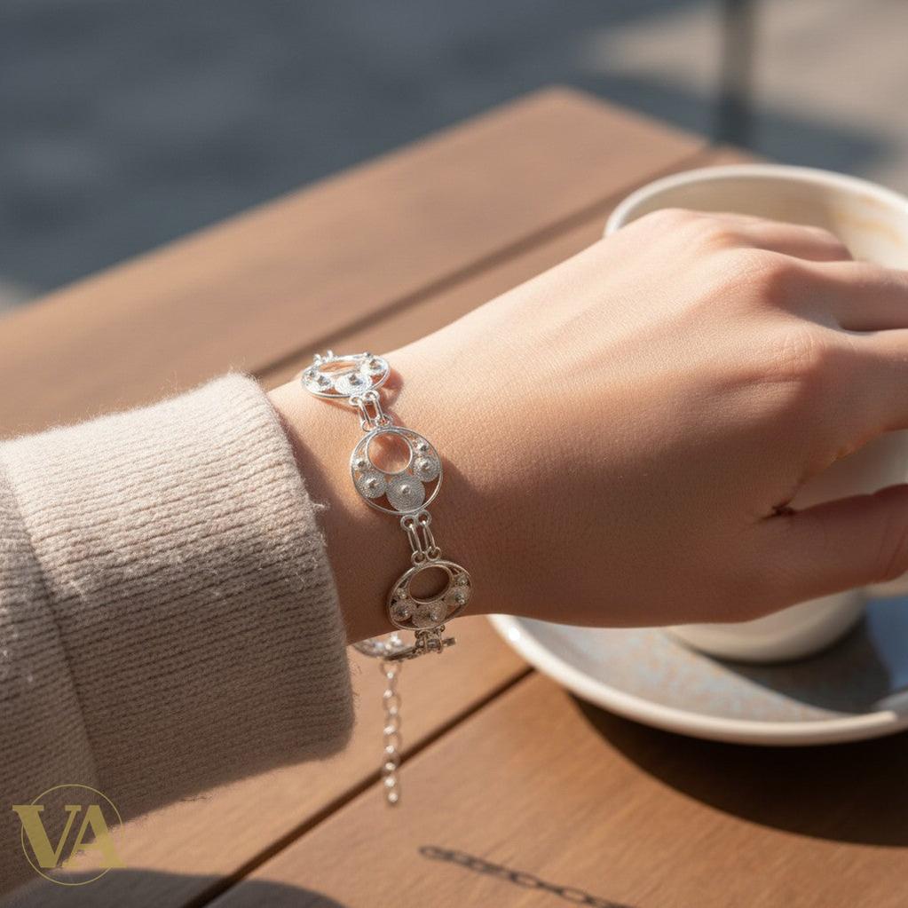 Bracelet Femme Argent 925 Massif – Cercles Filigranes Artisanaux