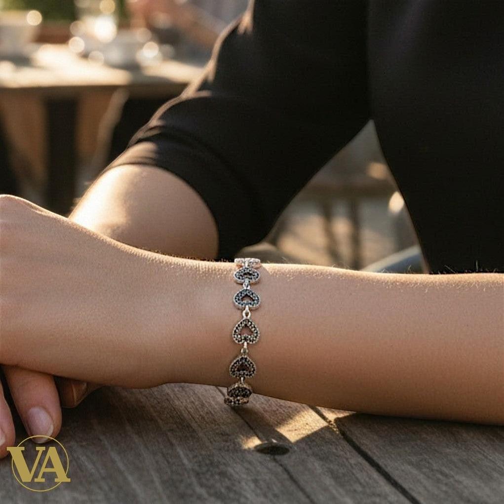 Bracelet Femme Argent 925 Cœurs Marcassite Vintage | Bijoux Vindicta
