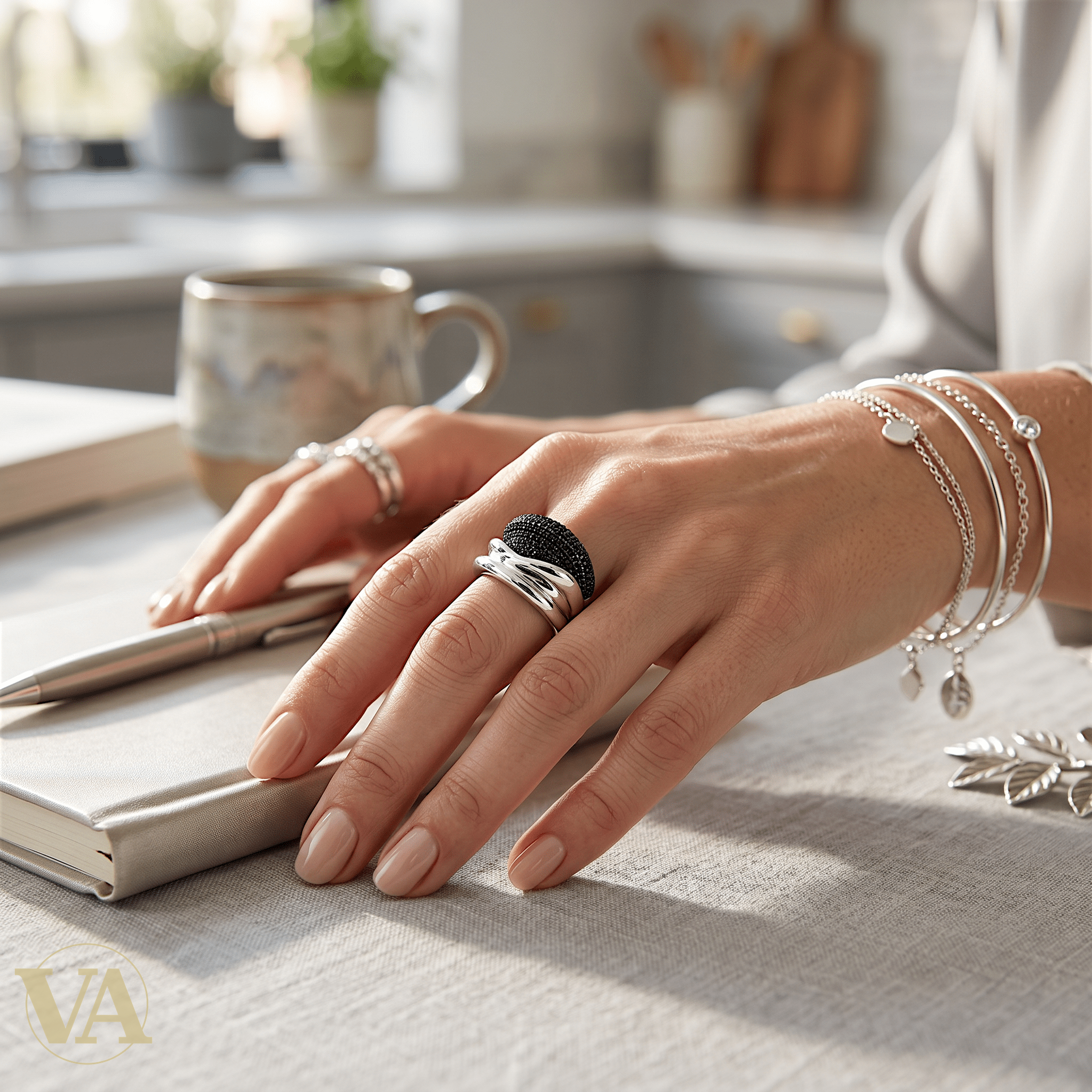 Bague Femme Argent 925 Bicolore Pavé Zirconium Noir Design Sculptural