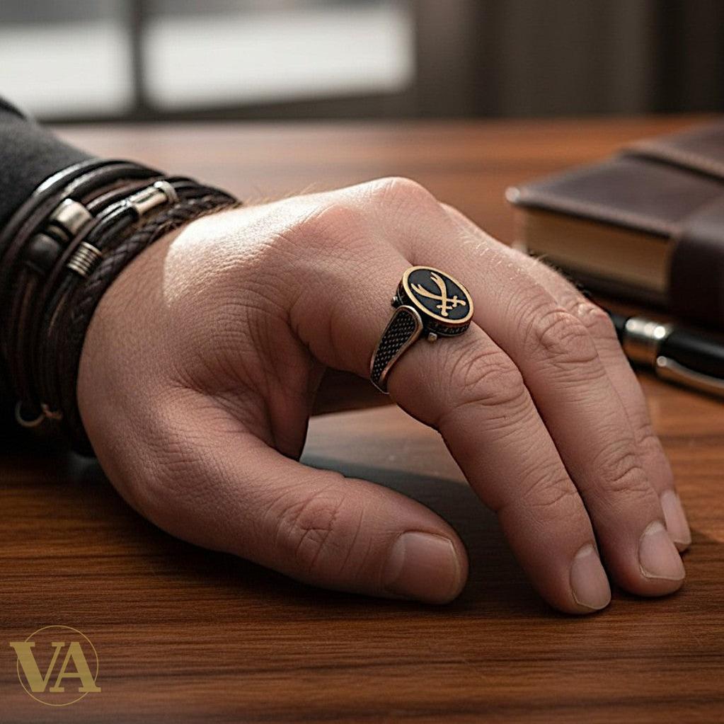 Chevalière Homme Argent 925 & Onyx – Épées Croisées Plaqué Or Rose | Bijoux Vindicta