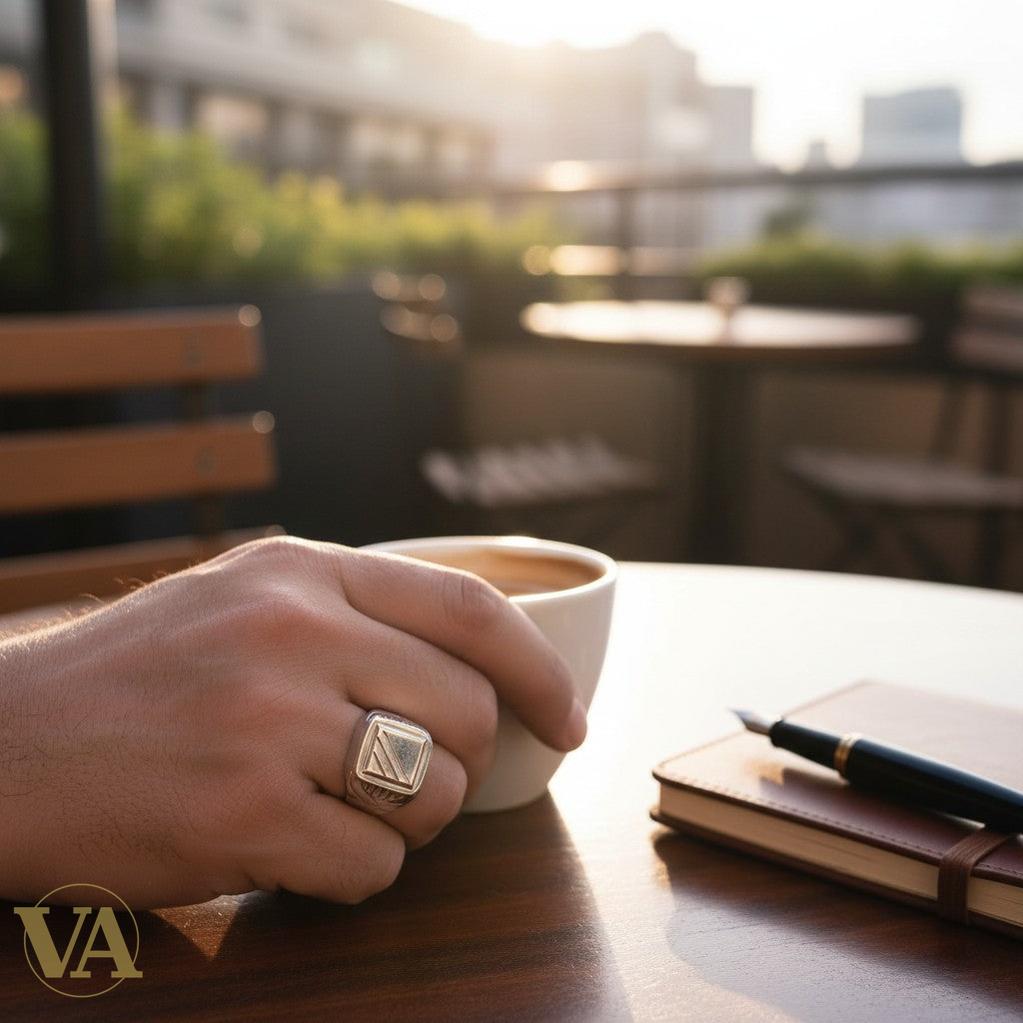 Chevalière Homme Argent 925 Plateau Brossé Rayures Diagonales | Bijoux Vindicta
