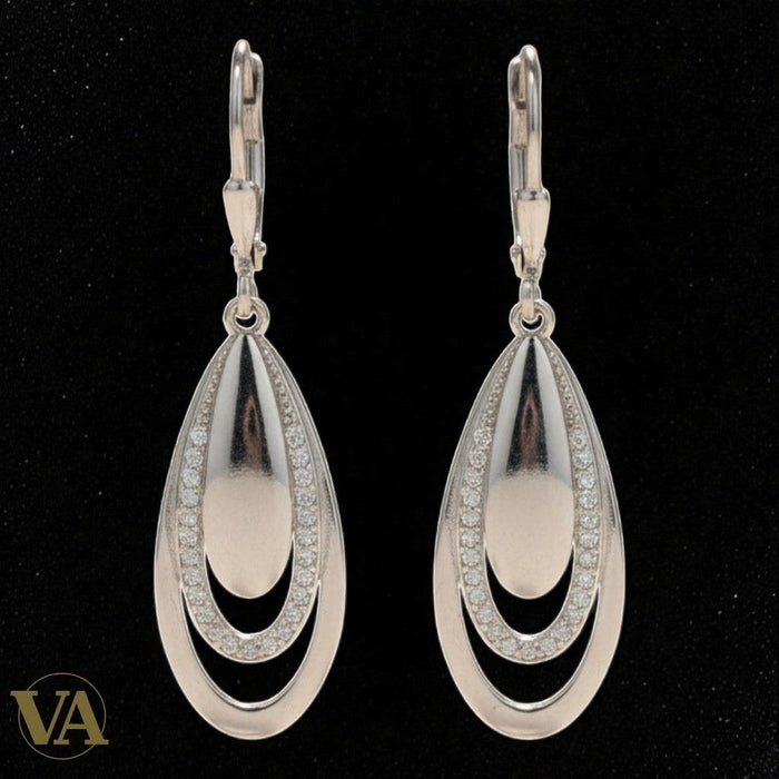 Boucles d'Oreilles Pendantes Argent 925 – Triple Anneau & Zirconium