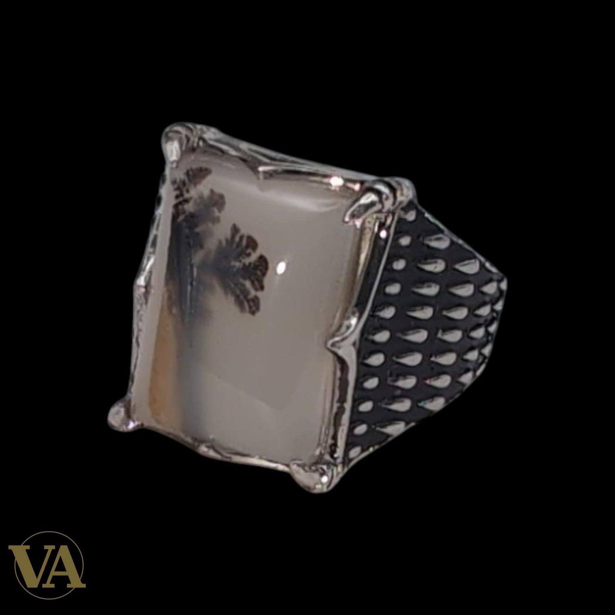 Bague Homme Argent 925 Agate Naturelle Rectangulaire | Bijoux Vindicta