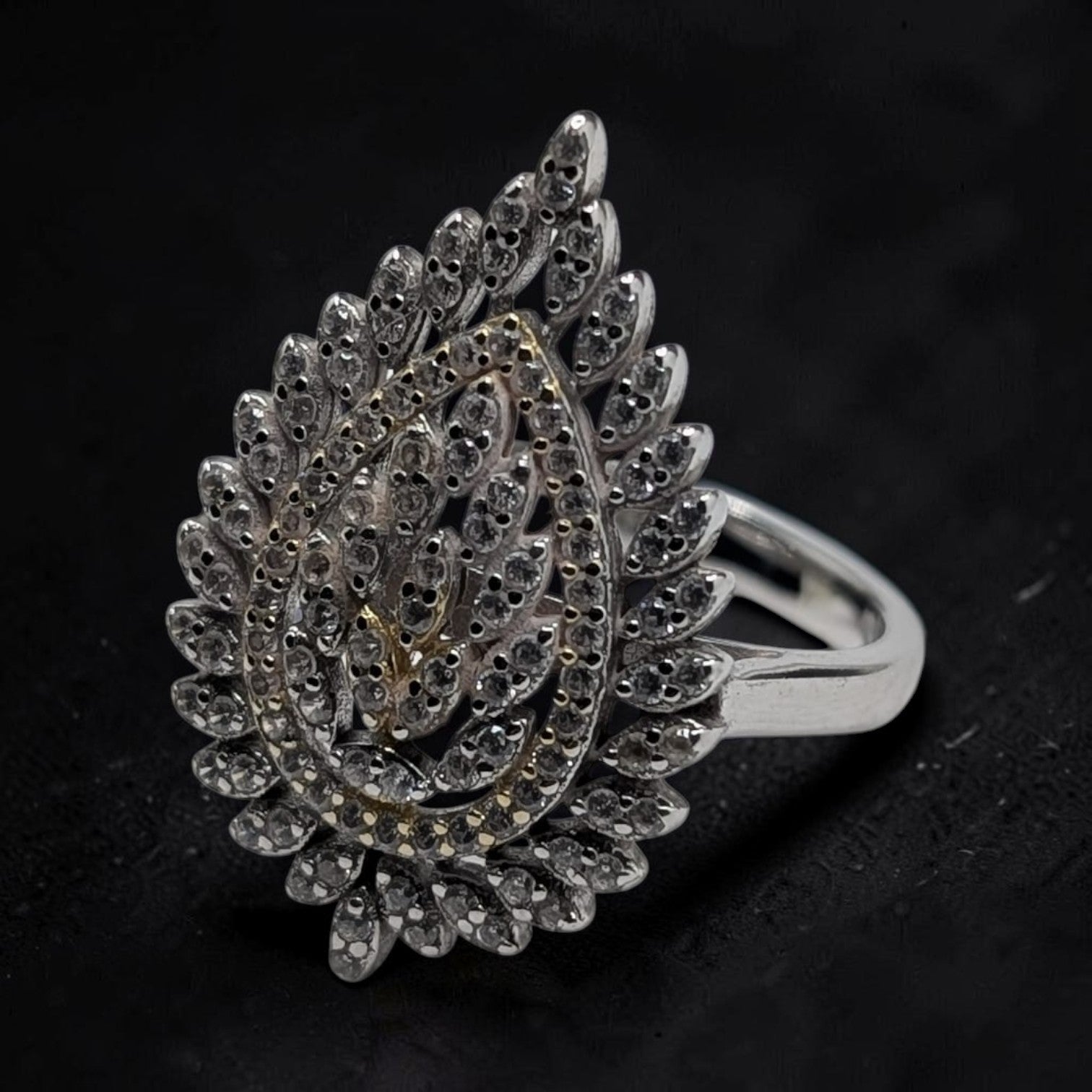 Bague Femme Argent 925 Goutte Pavé Zircons Pétales Bicolore