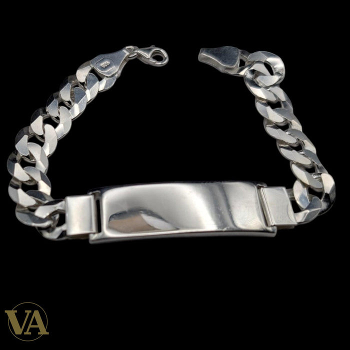 Bracelet Homme Argent 925 – Gourmette & Plaque 40 mm