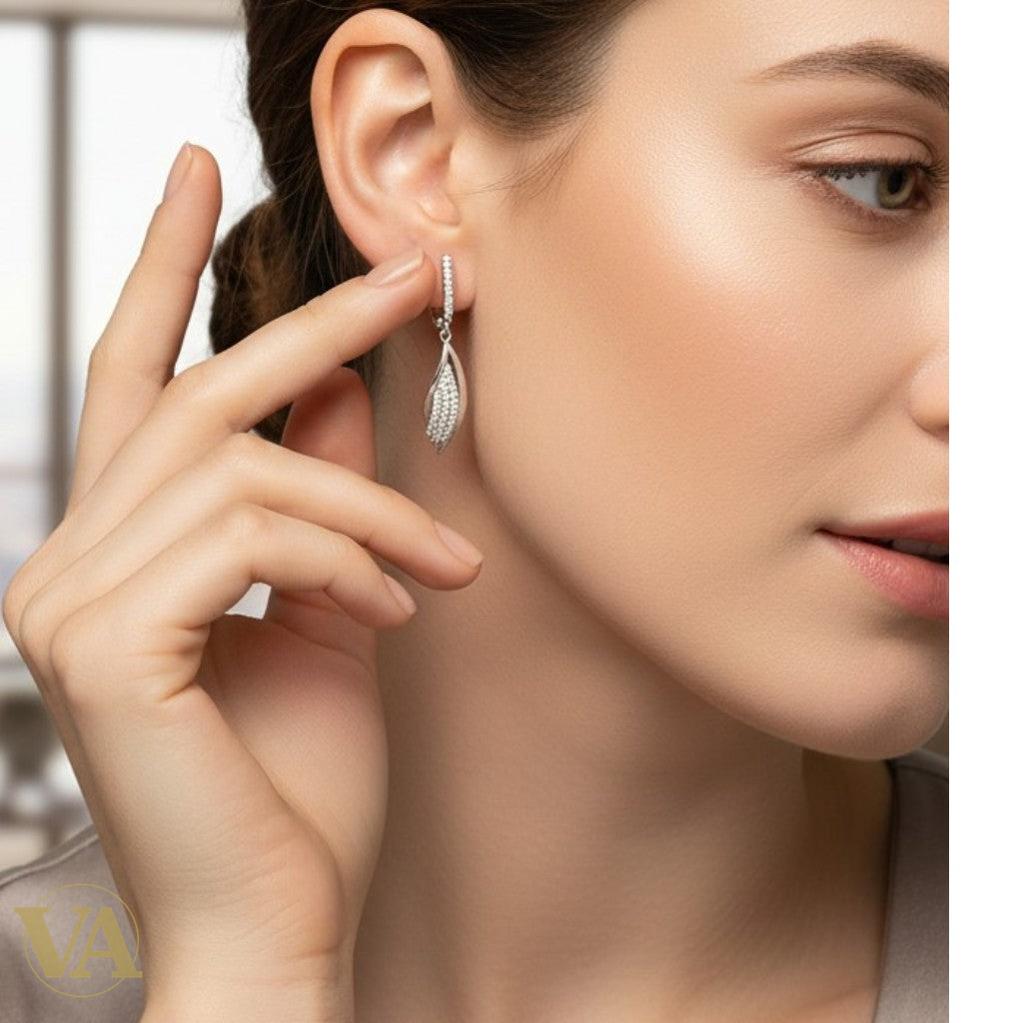 Boucles d'Oreilles Femme Pendantes Argent 925 – Aile Pavée Zirconium | Bijoux Vindicta