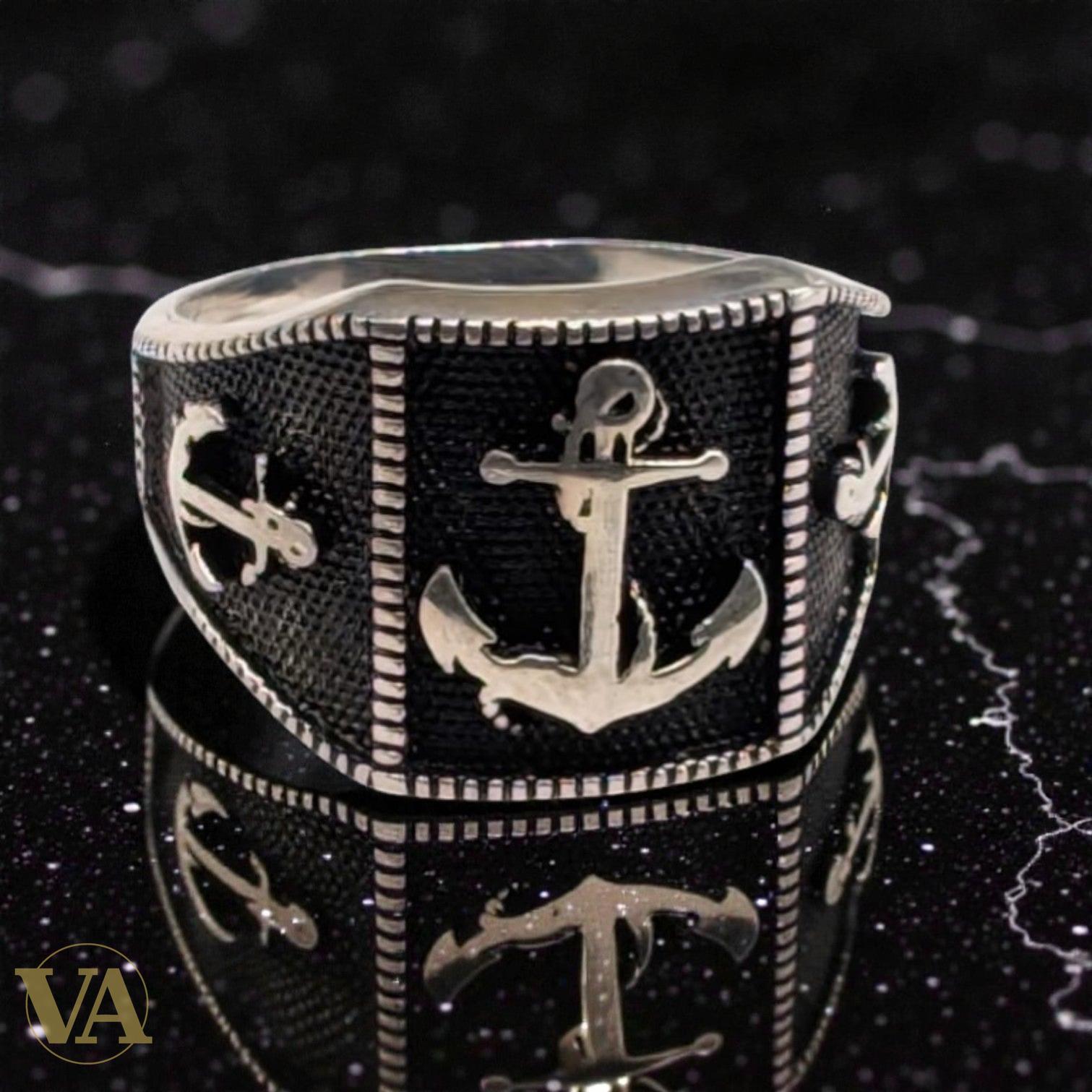 Bague Homme Argent 925 Ancre Marine – Motif Nautique Oxydé | Bijoux Vindicta