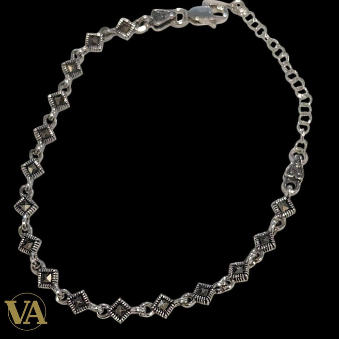 Bracelet Femme Argent 925 Losanges Marcassite Vintage