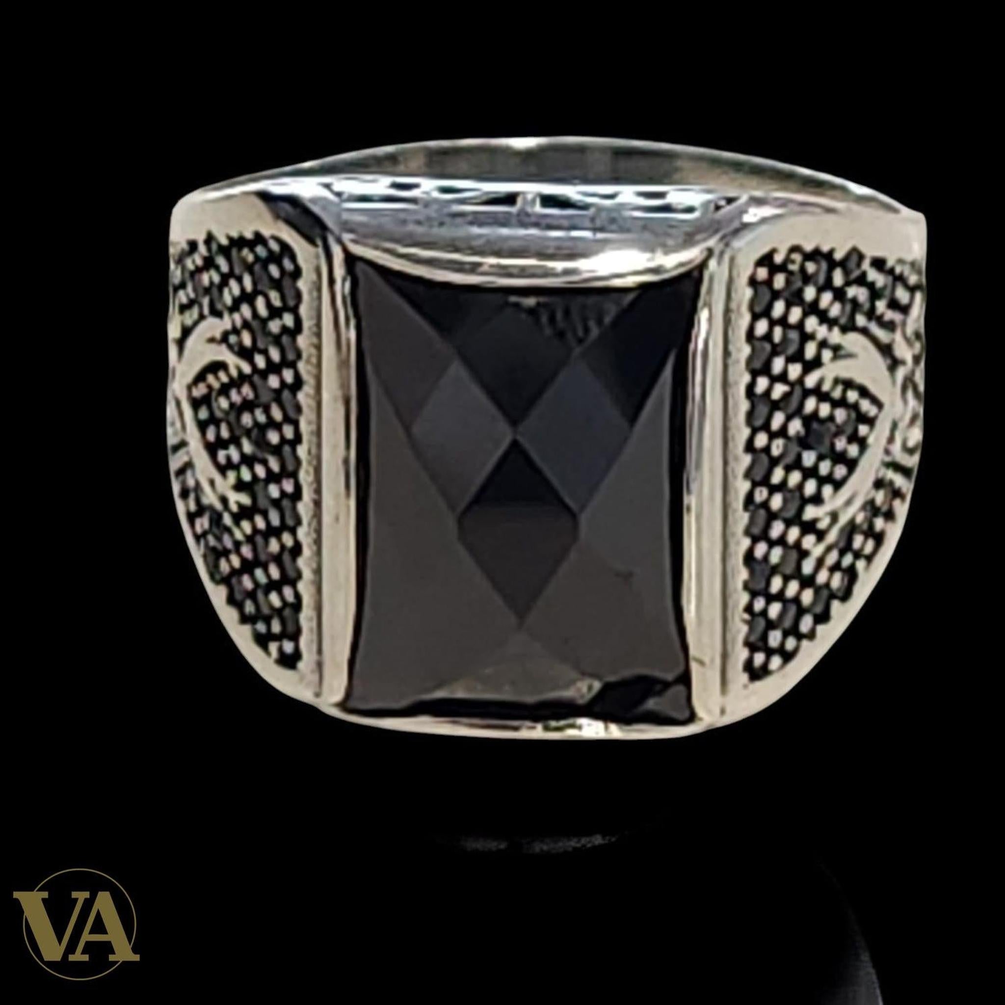 Bague homme argent 925 onyx noir facetté - Argent 925 - Vindicta