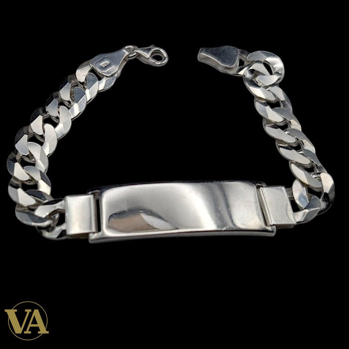 Bracelet Homme Argent 925 – Gourmette & Plaque 40 mm