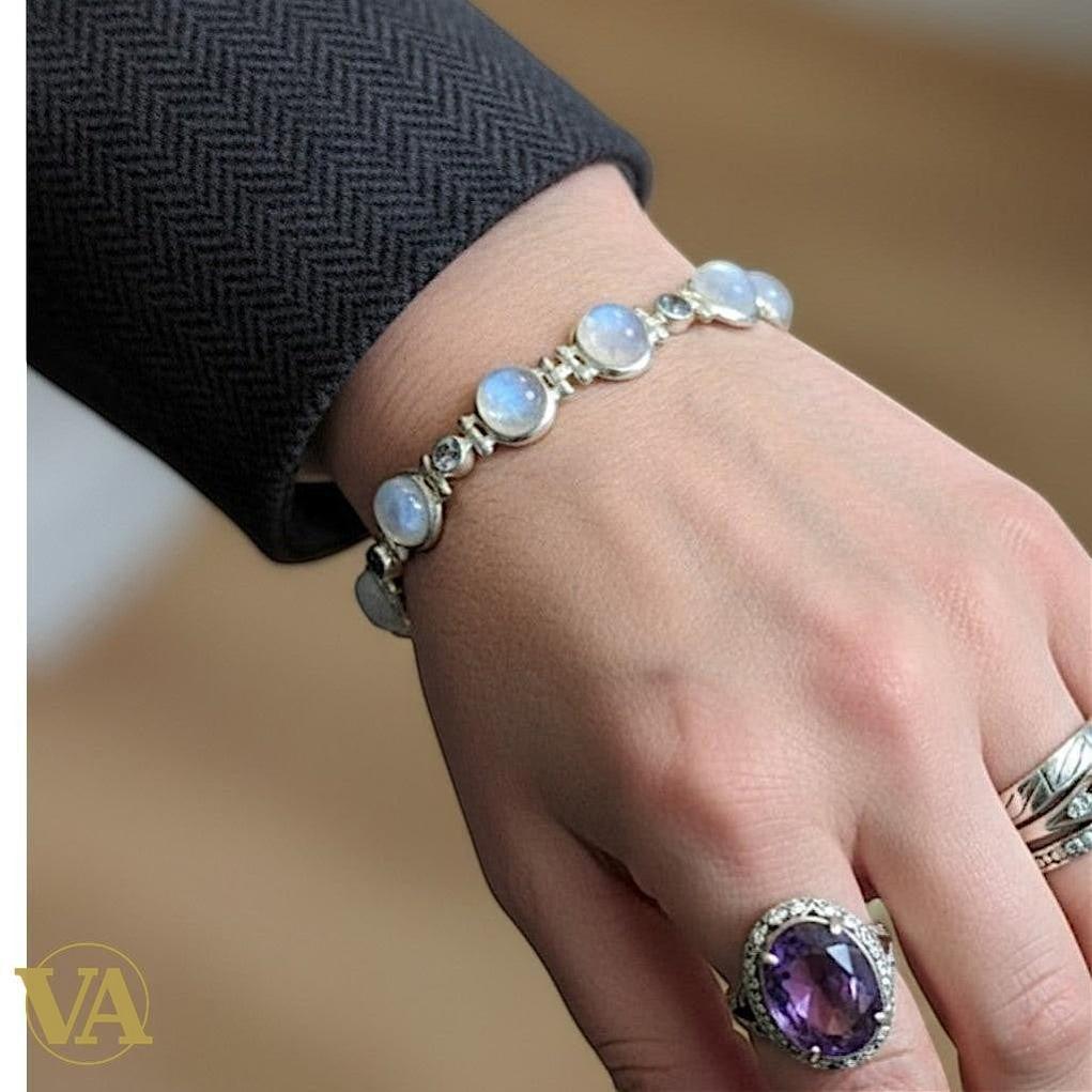 Bracelet Femme Argent 925 Pierre de Lune & Cristaux Vintage | Bijoux Vindicta