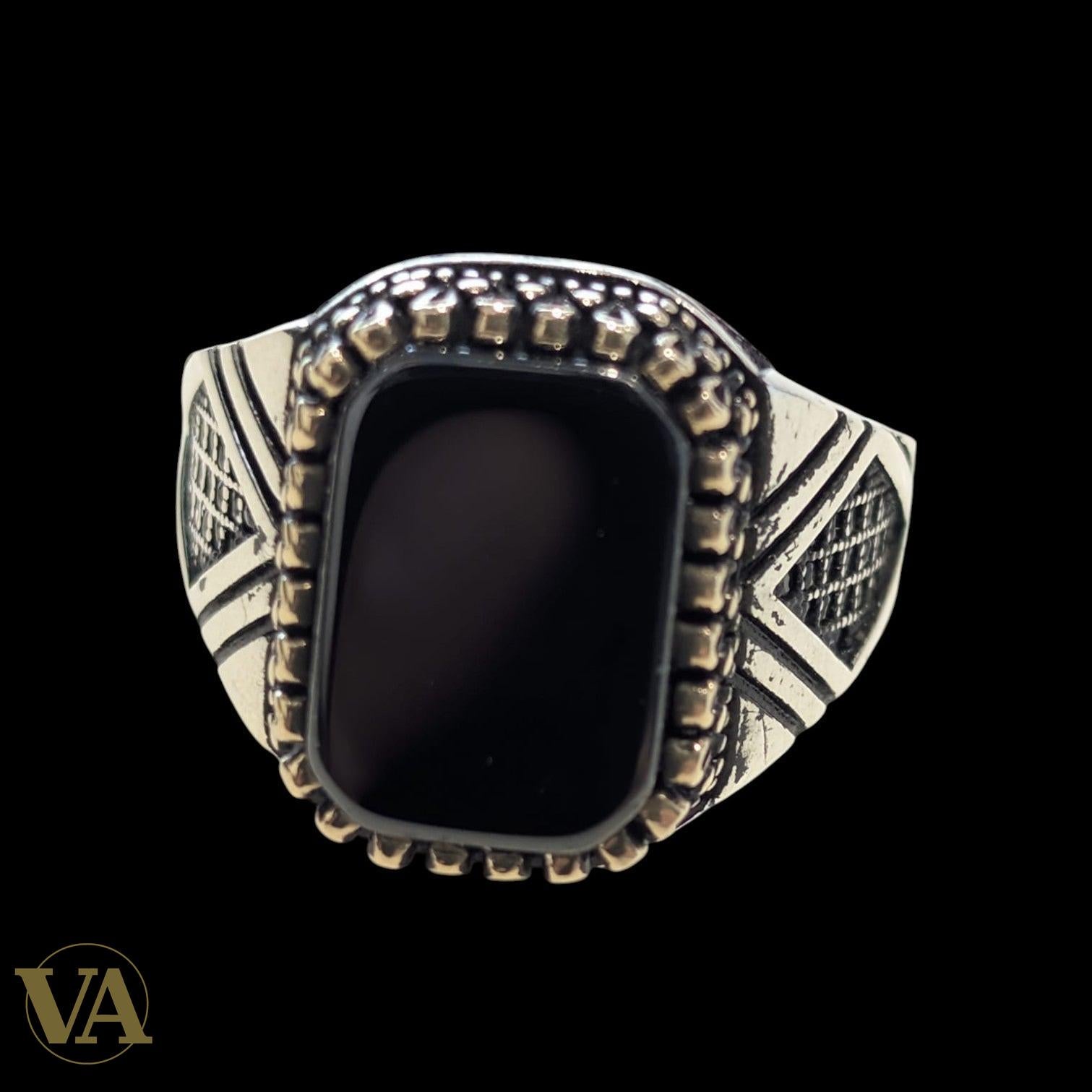 Bague homme – Argent 925 & Plaqué or rose – Onyx noir