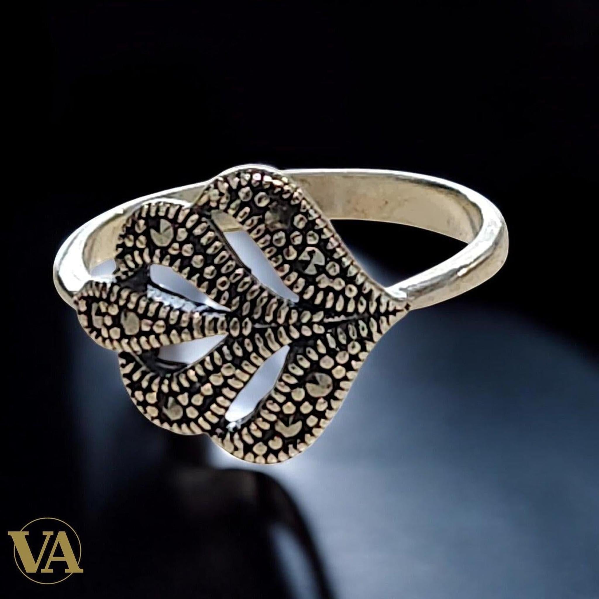 Bague Femme Argent 925 Feuille Vintage à Marcassites | Bijou Nature & Élégance - Argent 925 - Vindicta