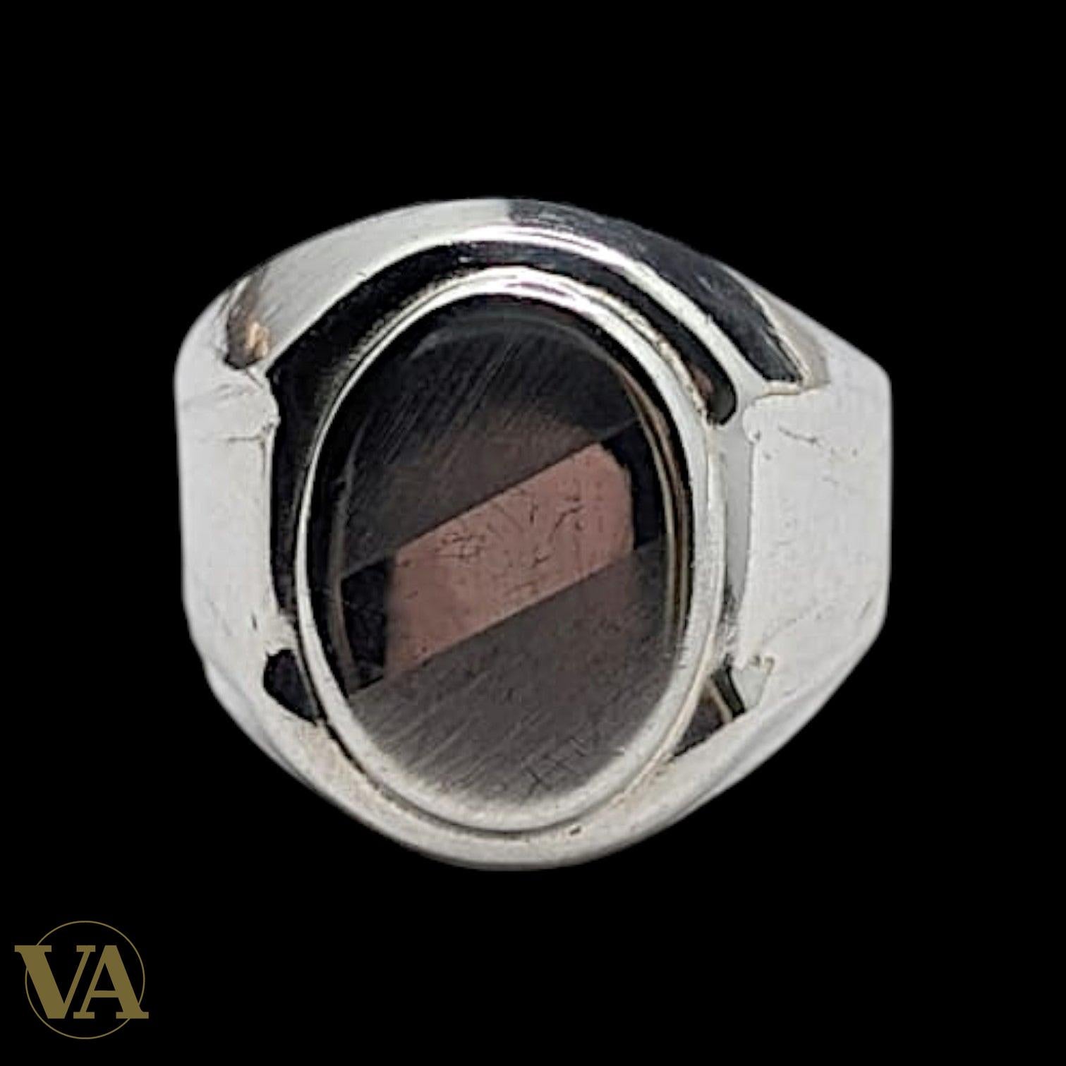 Chevalière Homme Argent 925 Plateau Ovale Bande Diagonale | Bijoux Vindicta