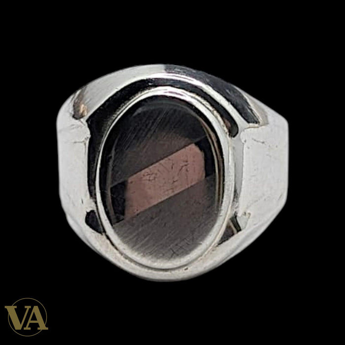 Chevalière Homme Argent 925 Plateau Ovale Bande Diagonale