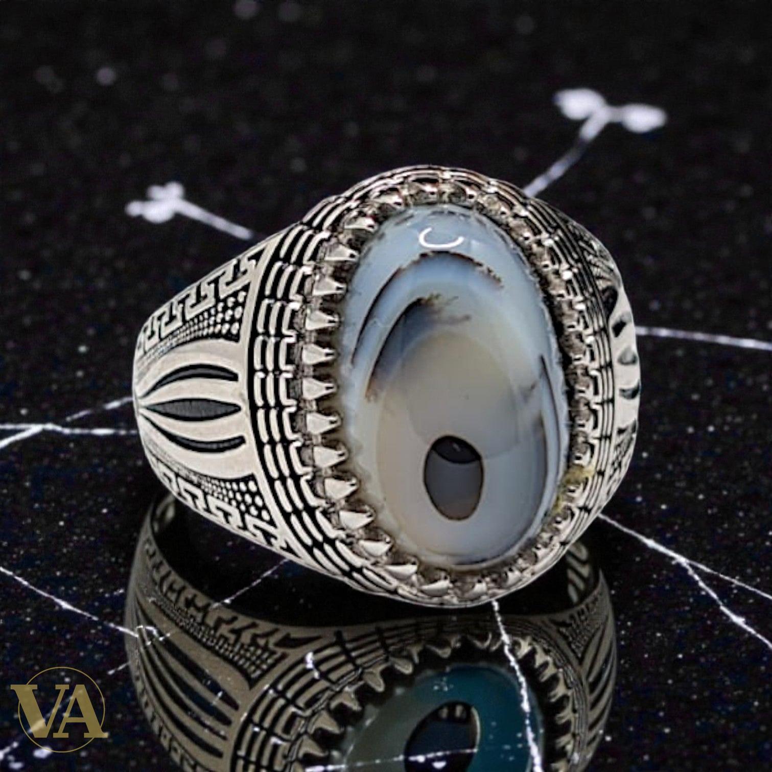 Bague homme argent 925 – Agate Dendritique & Ciselure Ottomane | Bijoux Vindicta