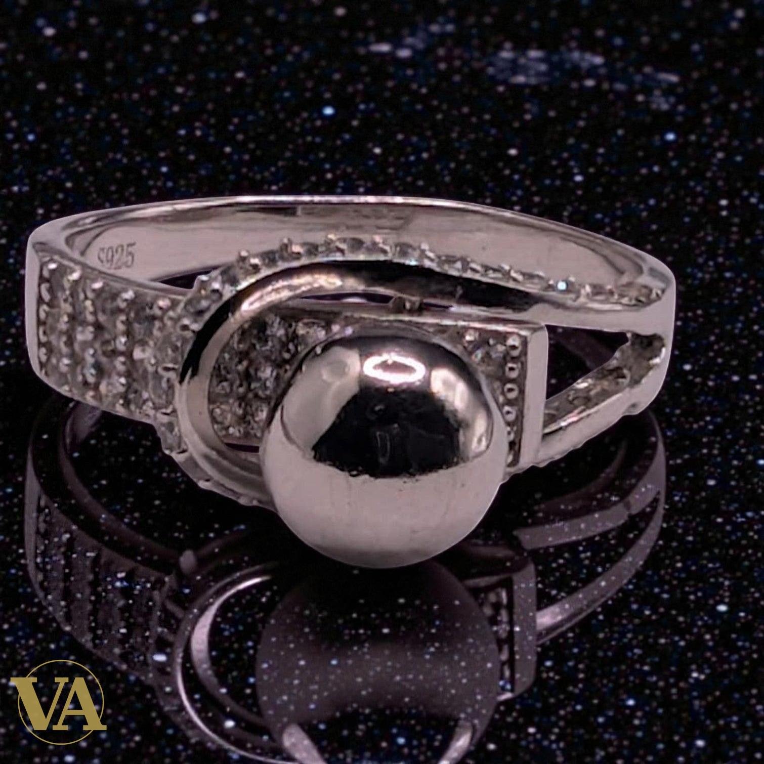 Bague Femme Argent 925 Boule Oxydes de Zirconium - Design Moderne