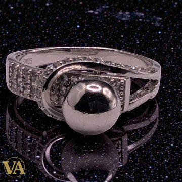 Bague Femme Argent 925 Boule Oxydes de Zirconium - Design Moderne