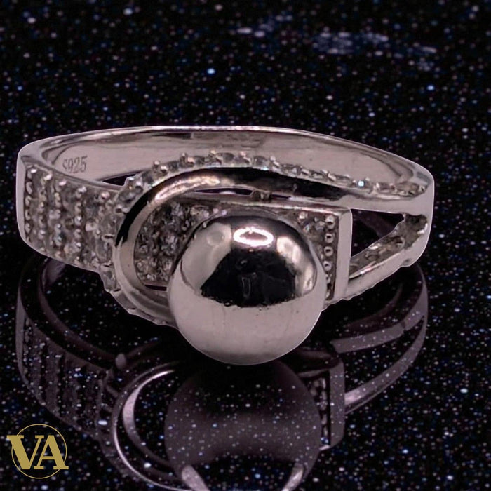 Bague Femme Argent 925 Boule Oxydes de Zirconium - Design Moderne