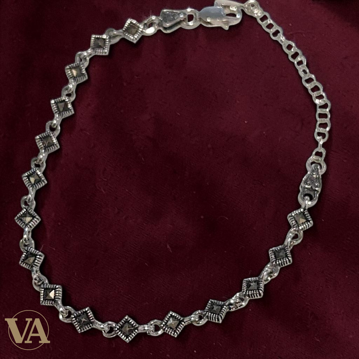 Bracelet Femme Argent 925 Losanges Marcassite Vintage