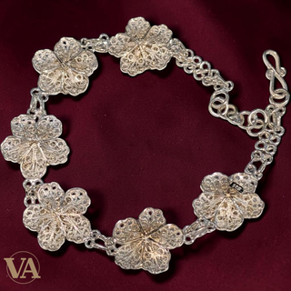 Bracelet Femme Argent 925 Massif – Fleurs 4 Pétales Filigranes