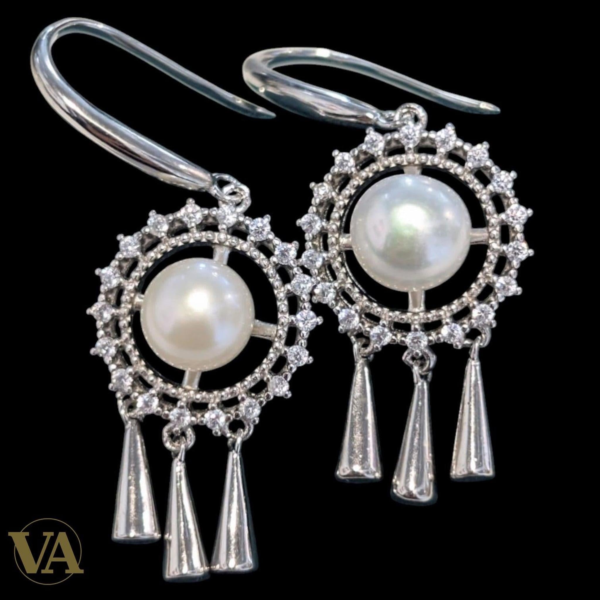 Boucles d’oreilles femme en argent 925, perles & oxydes de zirconium – Motif floral | Bijoux Vindicta