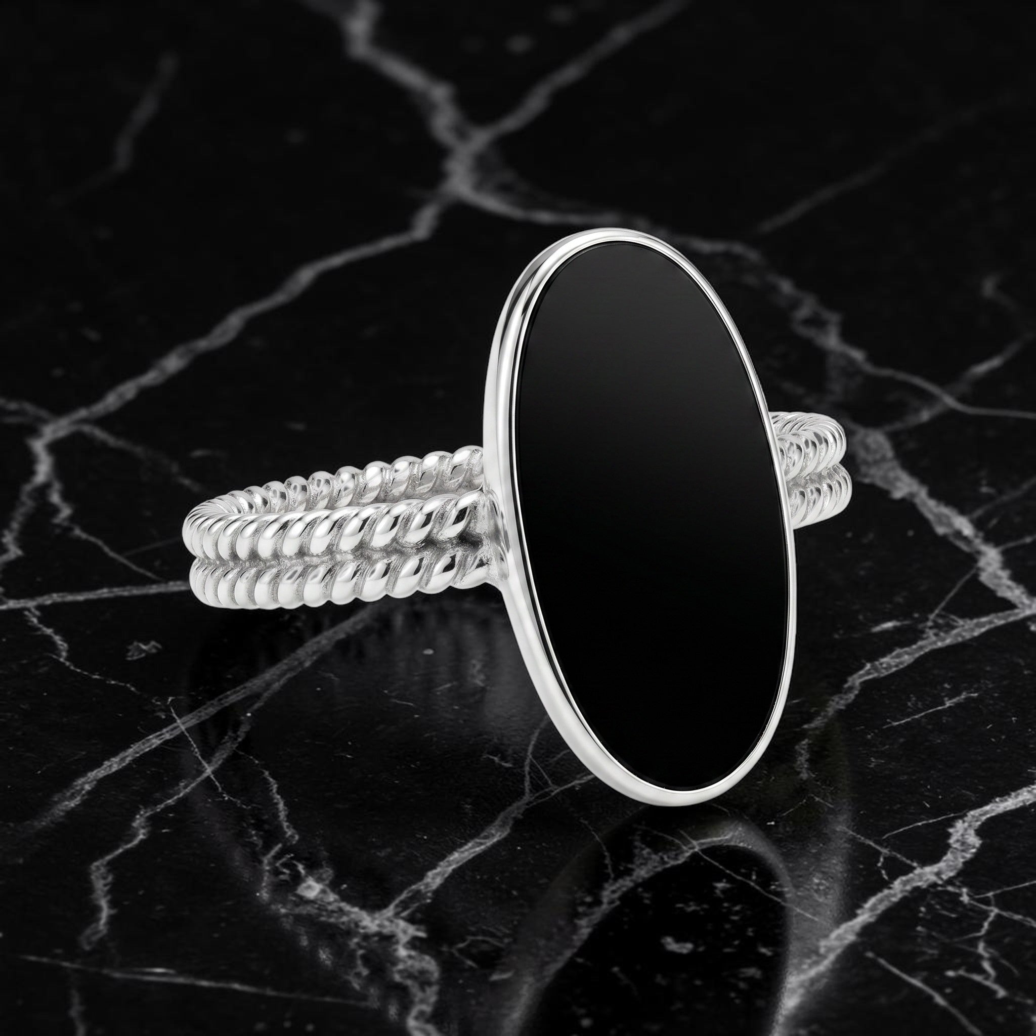 Bague Femme Argent 925 Cabochon Ovale Poli Anneau Torsadé-Vindicta : Bijoux Argent 925 Massif, Luxe et Héritage