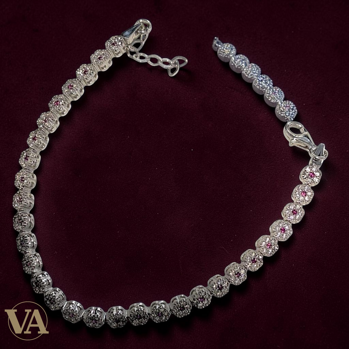 Bracelet Femme Argent 925 Oxydes Roses Vintage