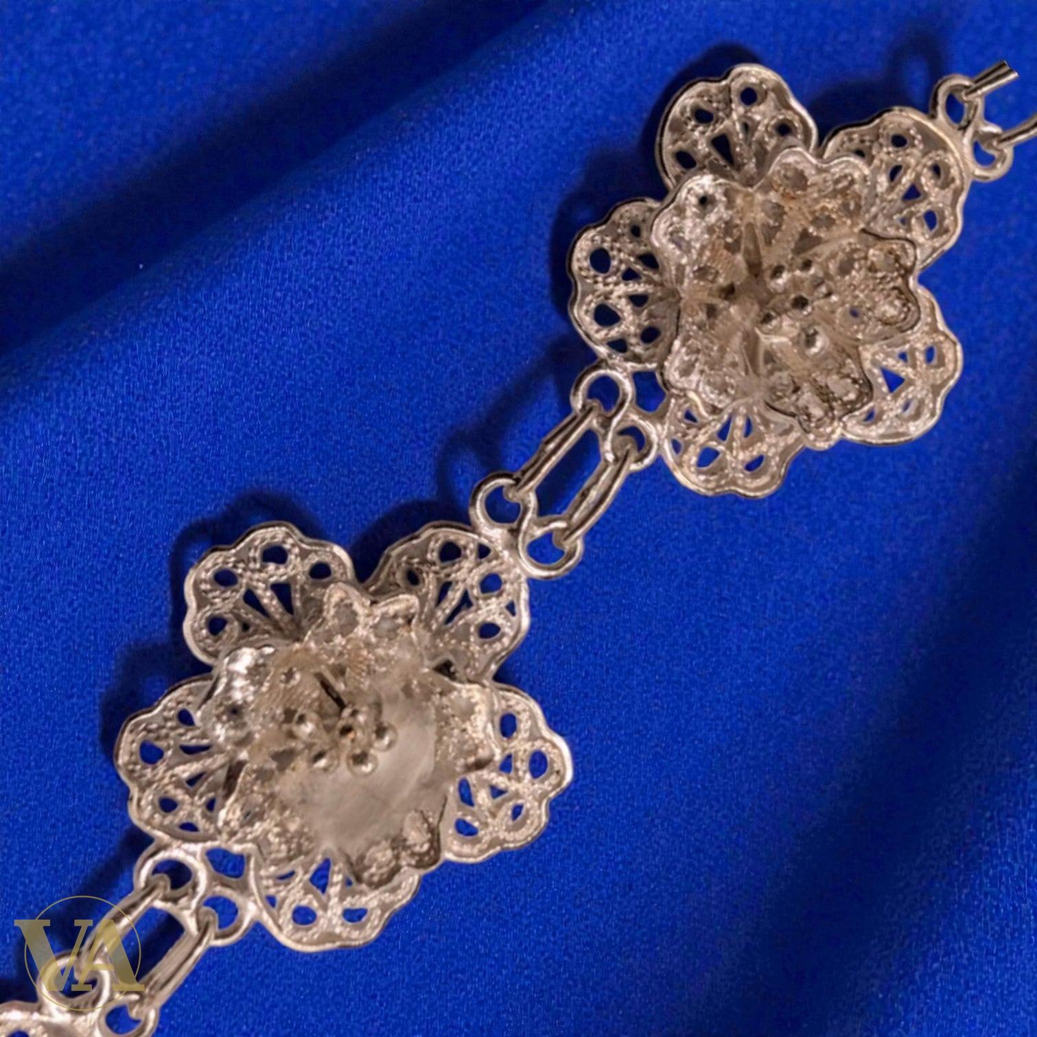 Bracelet Femme Argent 925 Massif – Fleurs 4 Pétales Filigranes