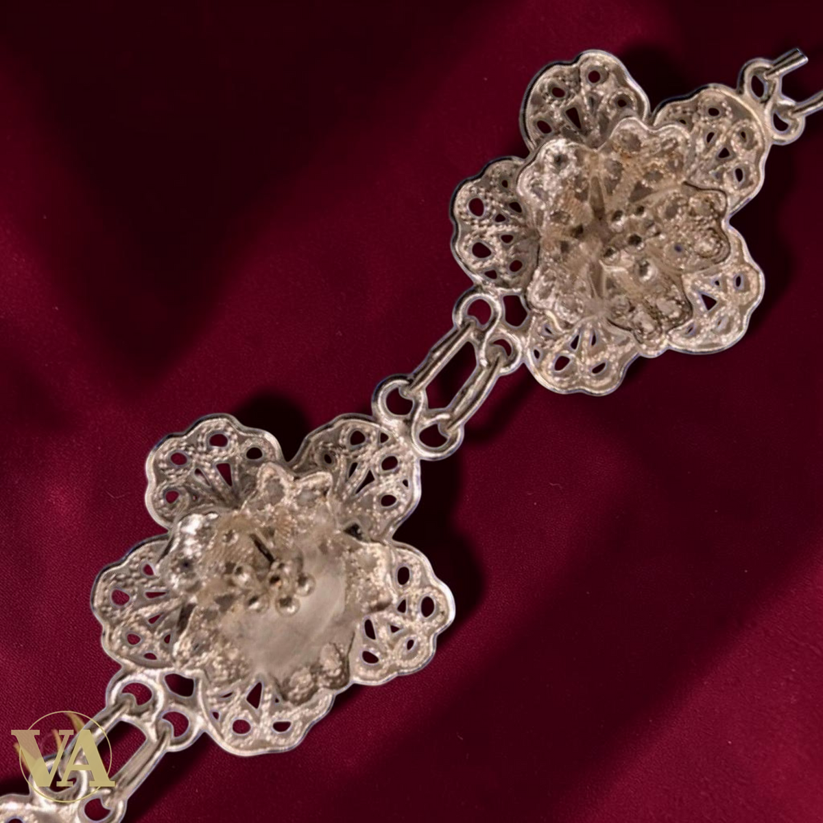 Bracelet Femme Argent 925 Massif – Fleurs 4 Pétales Filigranes