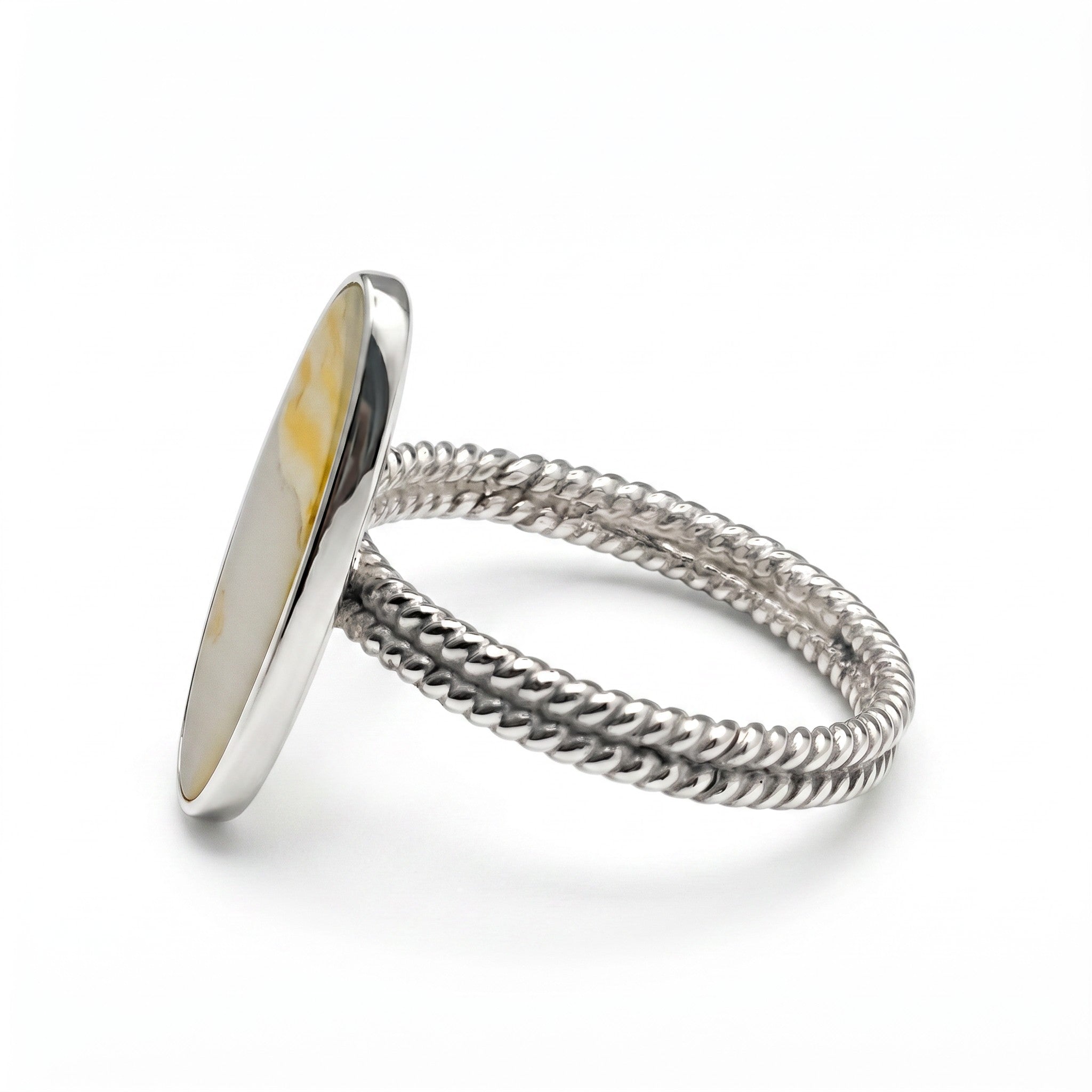 Bague Femme Argent 925 Cabochon Ovale Poli Anneau Torsadé-Vindicta : Bijoux Argent 925 Massif, Luxe et Héritage