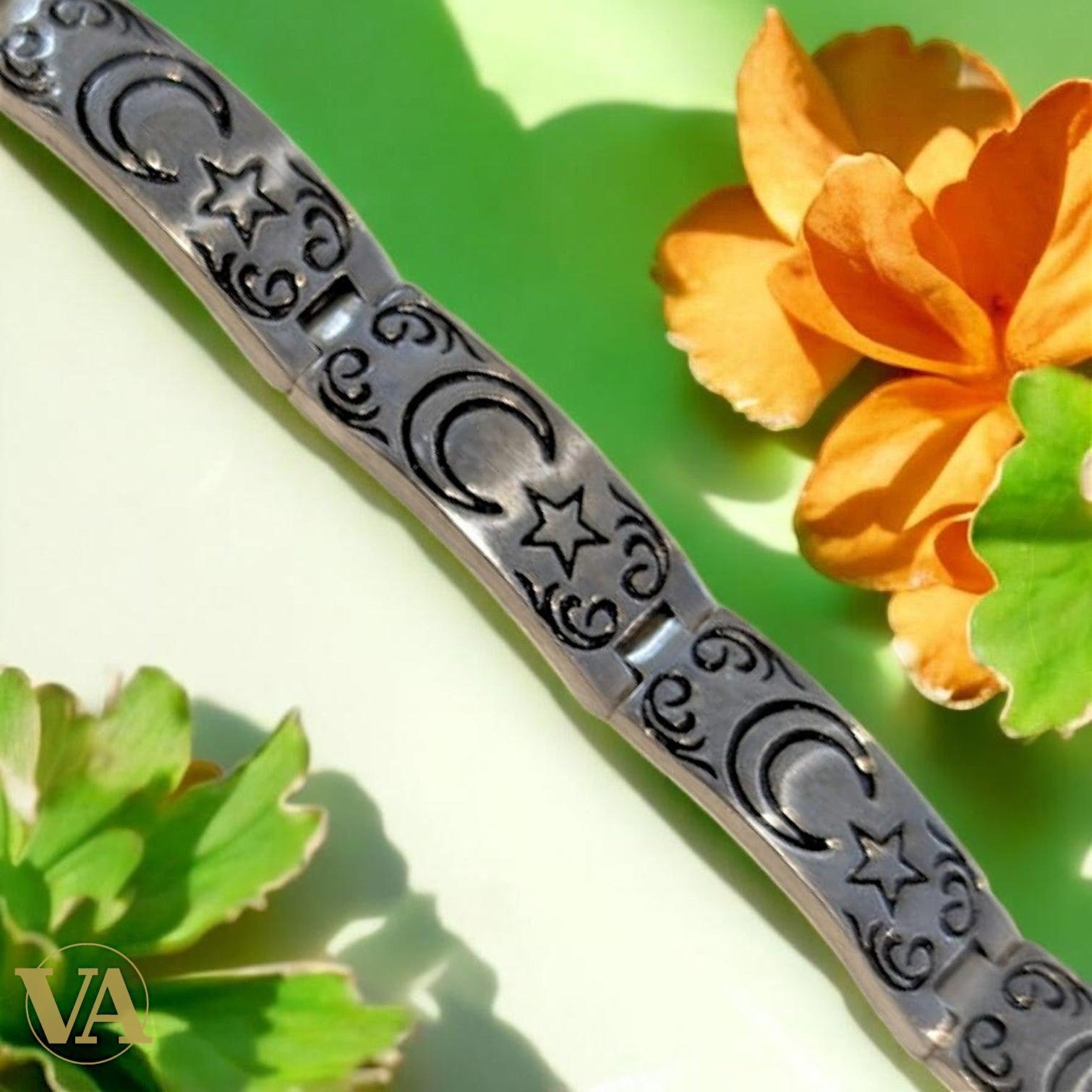 Bracelet Homme Argent 925 – Motifs Croissant & Étoile 7,2 mm