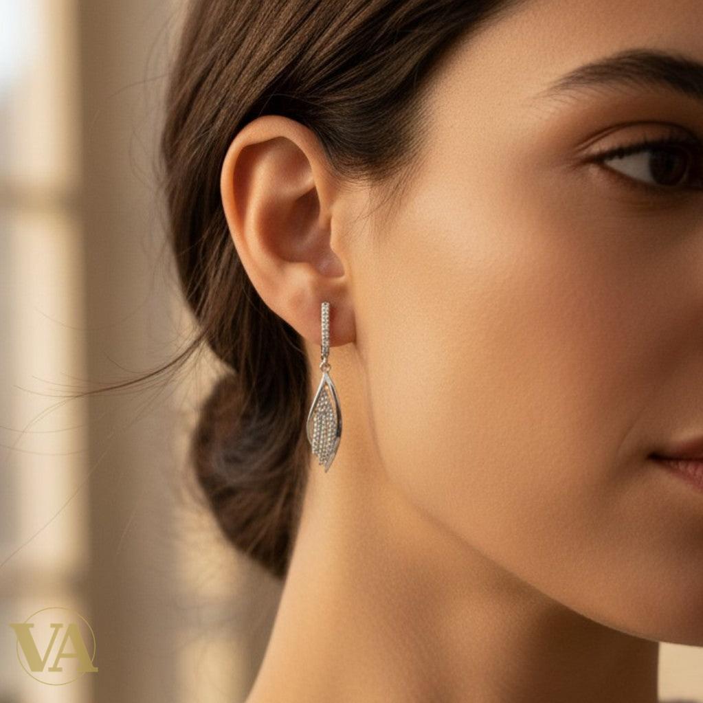 Boucles d'Oreilles Femme Pendantes Argent 925 – Aile Pavée Zirconium | Bijoux Vindicta