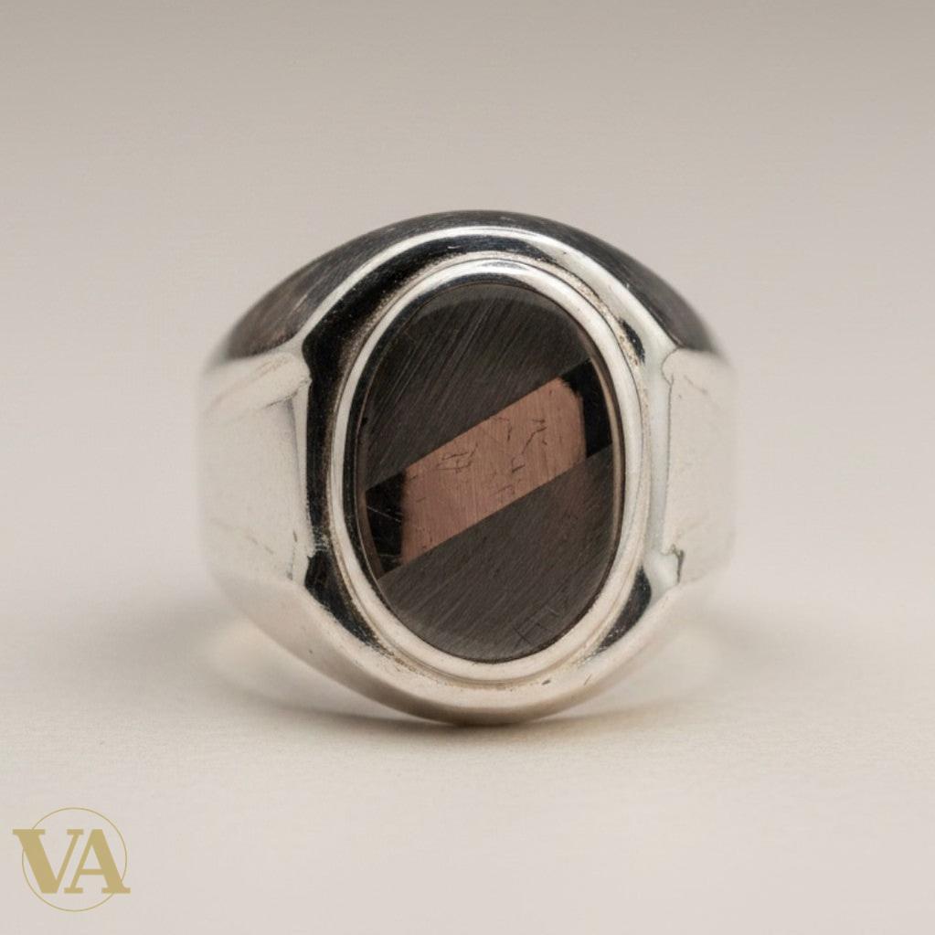 Chevalière Homme Argent 925 Plateau Ovale Bande Diagonale | Bijoux Vindicta