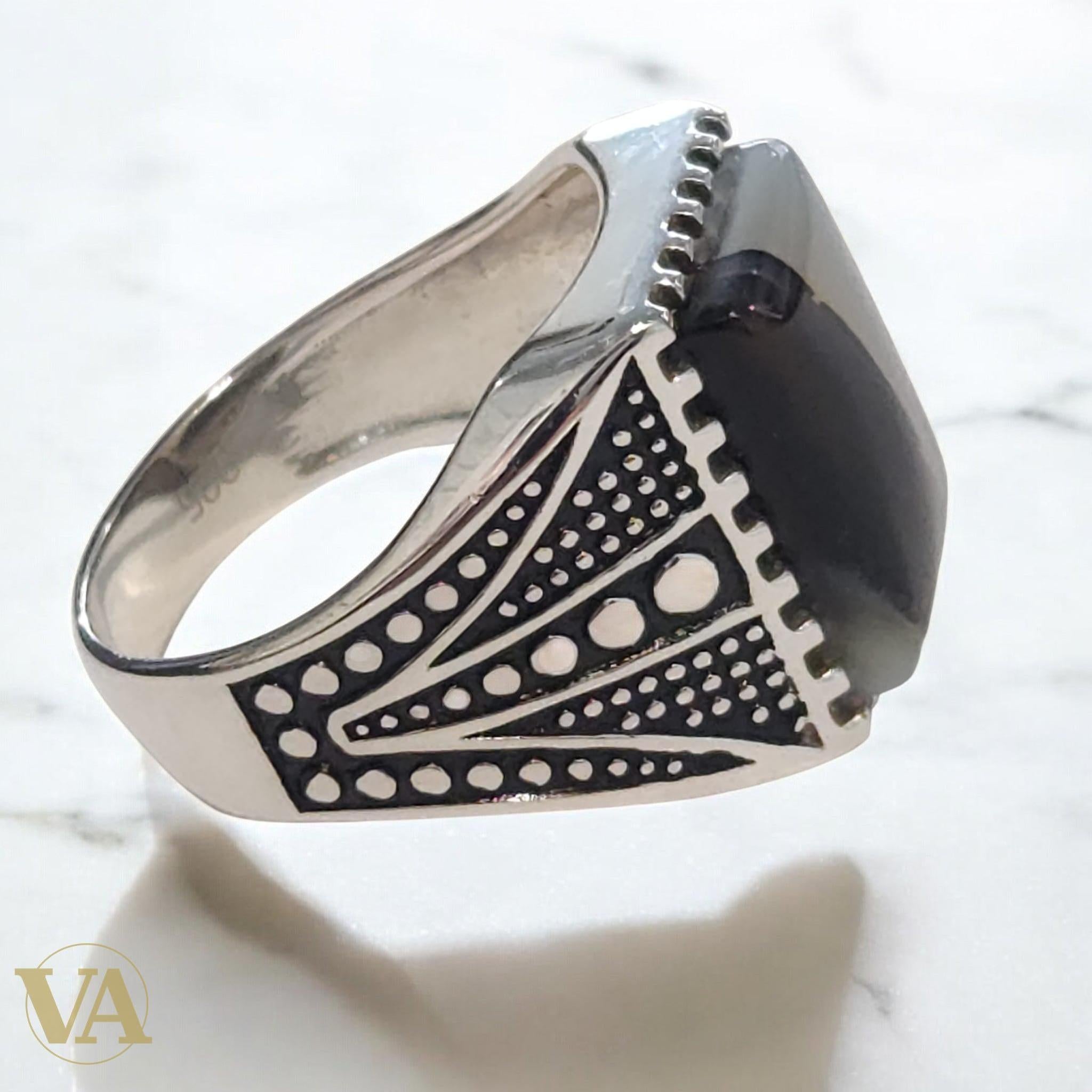 Bague Homme Argent 925 Agate Rubanée – Élégance & Harmonie - Argent 925 - Vindicta