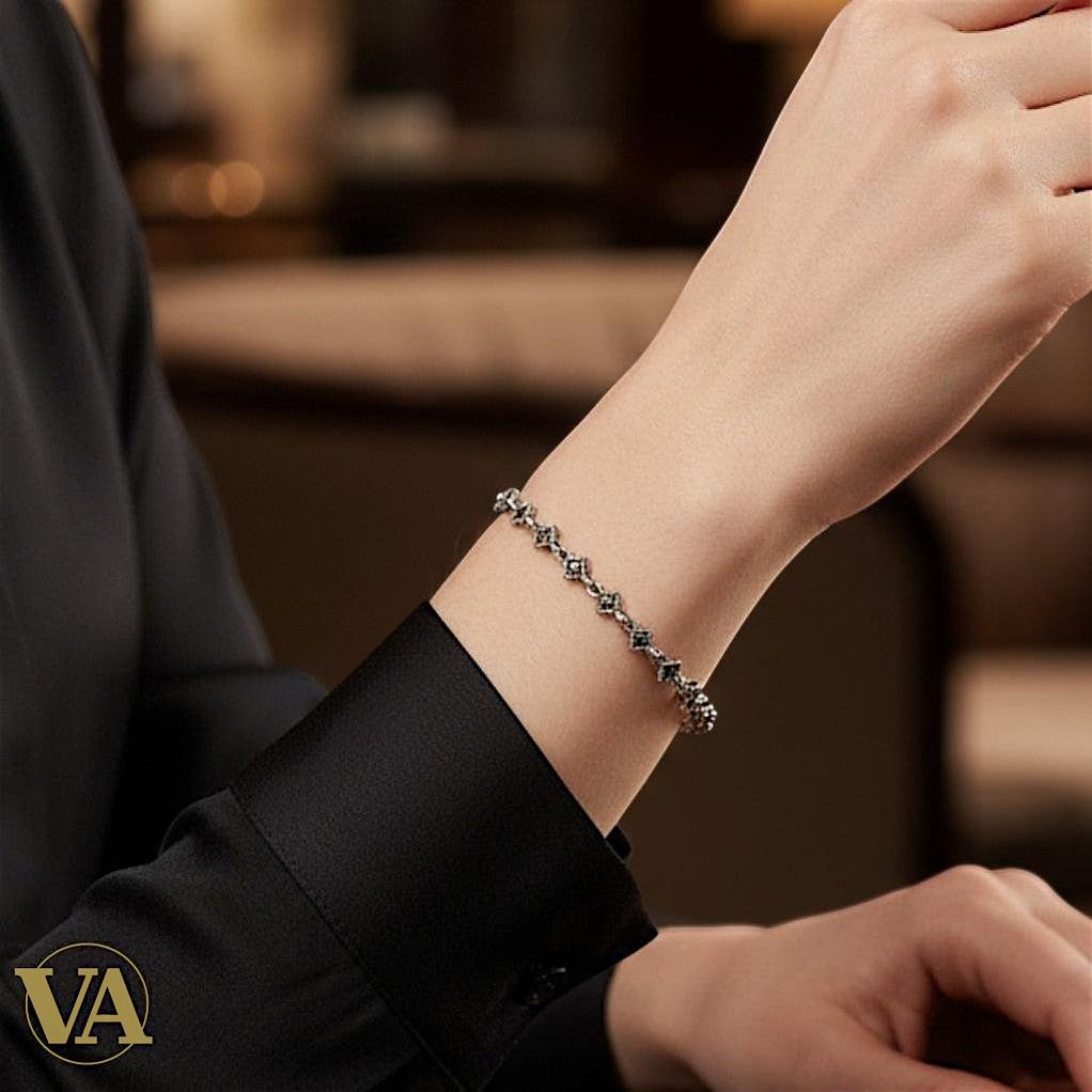 Bracelet Femme Argent 925 Losanges Marcassite Vintage