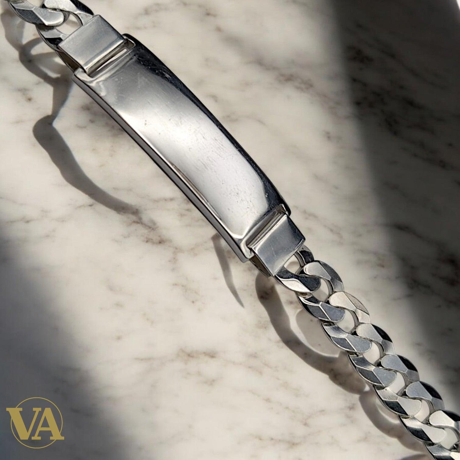 Bracelet Homme Argent 925 – Gourmette & Plaque 40 mm | Bijoux Vindicta